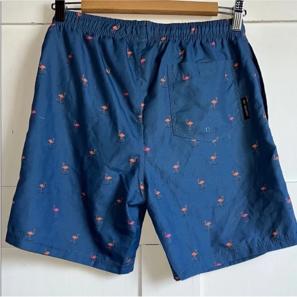 Tropical Sea Turtle Flamingo Print Swim Board Shorts Swimsuit Trunks Small S